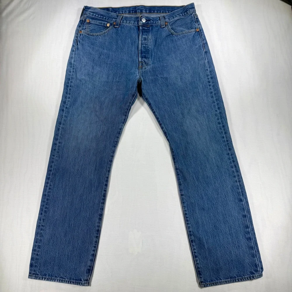 Levis 501 Original Fit Mens Jeans 36x32 Medium Wash Blue Denim Button Fly 00501